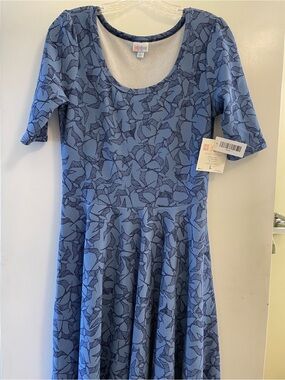 LuLaRoe Nicole, Blue Bird Print Fit & Flare Dress
